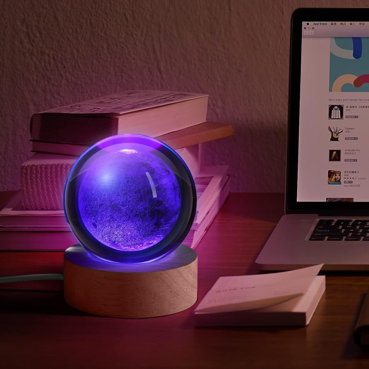 3D Galaxy Crystal Ball Night Light for Gifts with Colorful LED Light Base, Color Changing Light with Remote as a Birthday Gift for Teens Boys and Girls, Moon Model