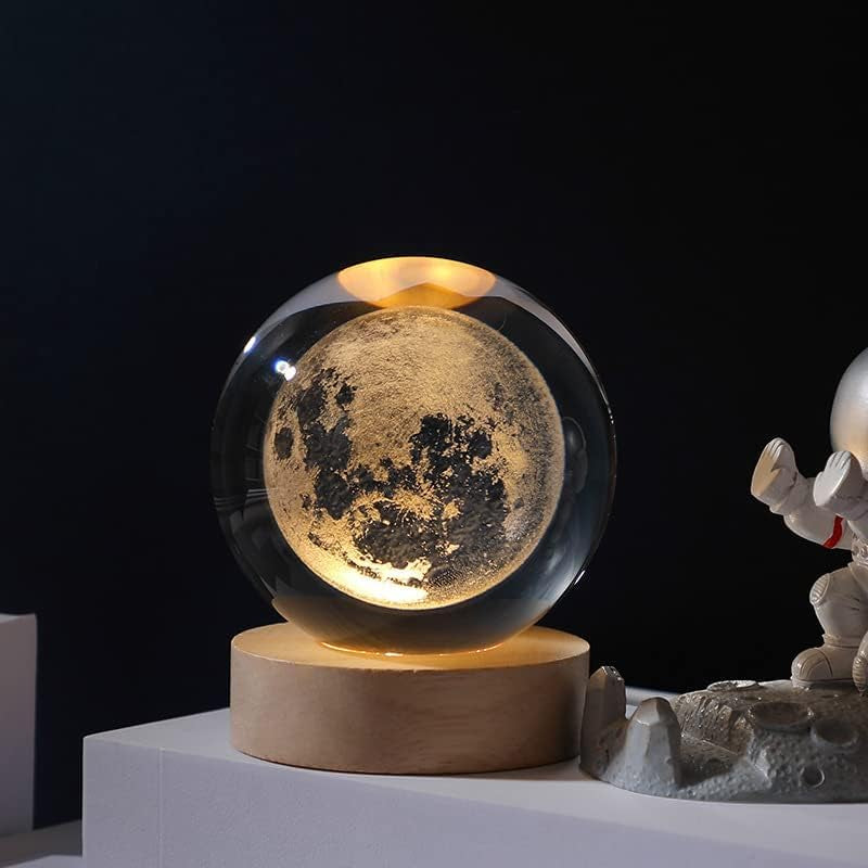 3D Galaxy Crystal Ball Night Light for Gifts with Colorful LED Light Base, Color Changing Light with Remote as a Birthday Gift for Teens Boys and Girls, Moon Model