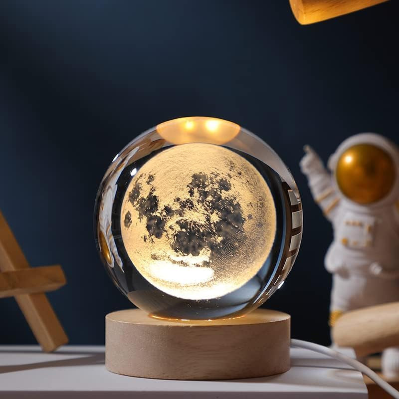 3D Galaxy Crystal Ball Night Light for Gifts with Colorful LED Light Base, Color Changing Light with Remote as a Birthday Gift for Teens Boys and Girls, Moon Model