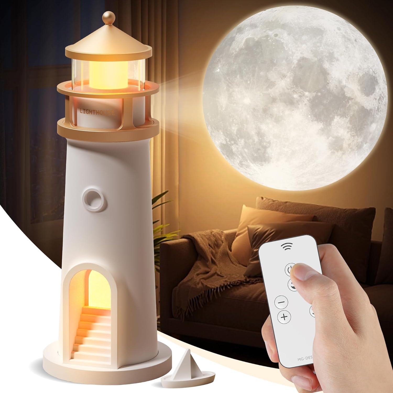 Moon Lamp Projector Night Light,Lighthouse Lamp Decor Night Light for Kids,Moon Light Galaxy Projector Rechargeable LED Aesthetic Table Lamp Christmas Birthday Gifts for Kids Boys Girl
