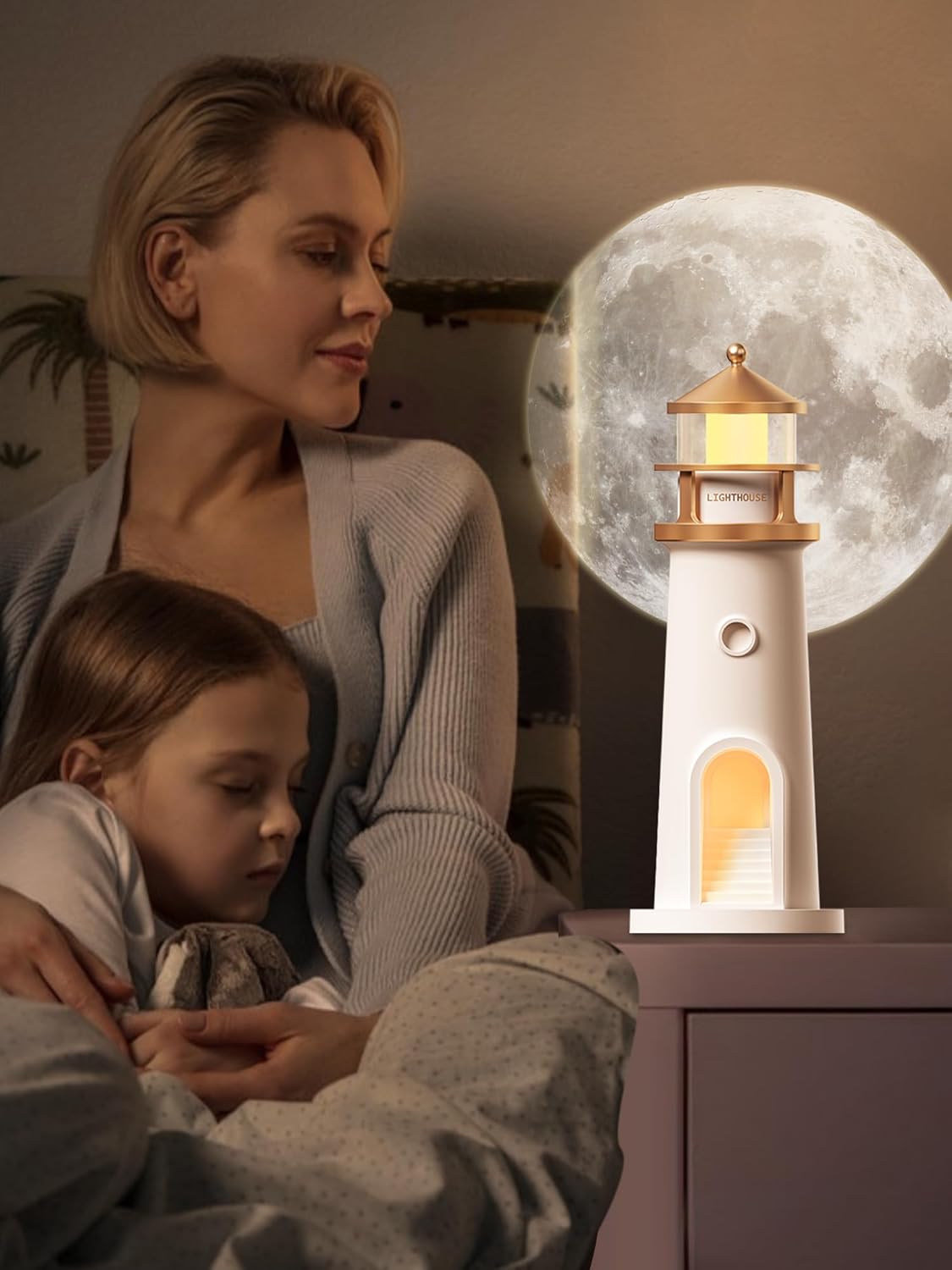 Moon Lamp Projector Night Light,Lighthouse Lamp Decor Night Light for Kids,Moon Light Galaxy Projector Rechargeable LED Aesthetic Table Lamp Christmas Birthday Gifts for Kids Boys Girl