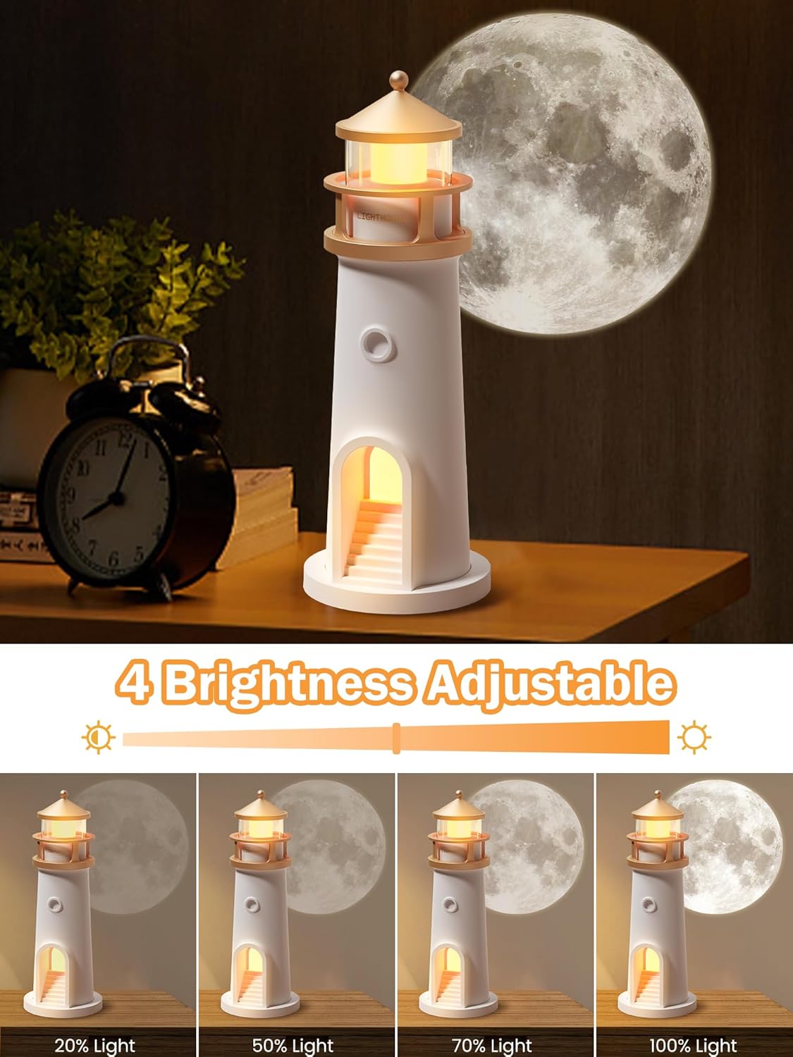 Moon Lamp Projector Night Light,Lighthouse Lamp Decor Night Light for Kids,Moon Light Galaxy Projector Rechargeable LED Aesthetic Table Lamp Christmas Birthday Gifts for Kids Boys Girl