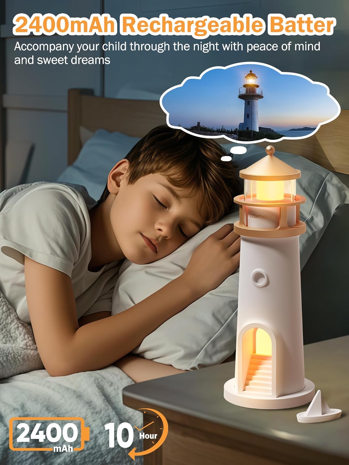 Moon Lamp Projector Night Light,Lighthouse Lamp Decor Night Light for Kids,Moon Light Galaxy Projector Rechargeable LED Aesthetic Table Lamp Christmas Birthday Gifts for Kids Boys Girl