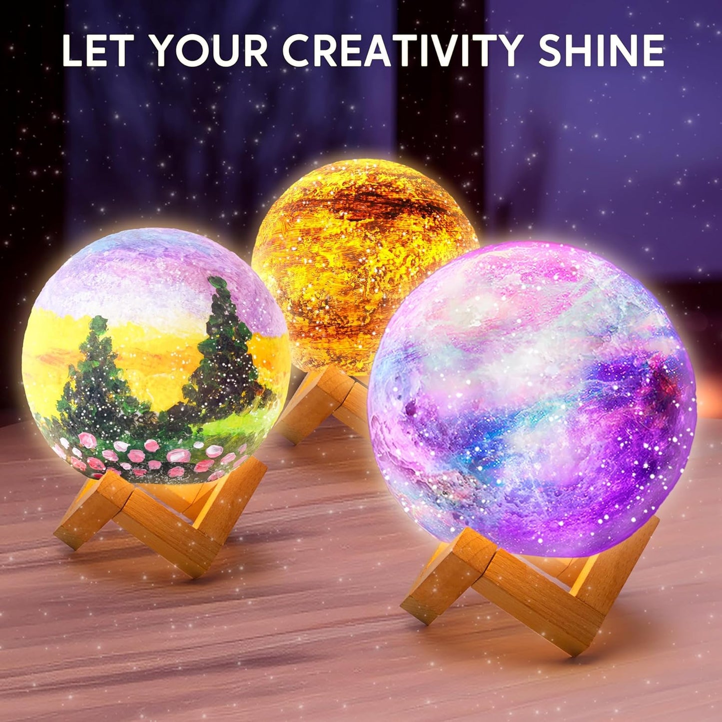 DIY 3D Moon Night Light, Paint Your Own Moon Lamp Kit Galaxy Lamp Arts and Crafts Kit, School Activities, Birthday Gifts for Kids Girls Boys