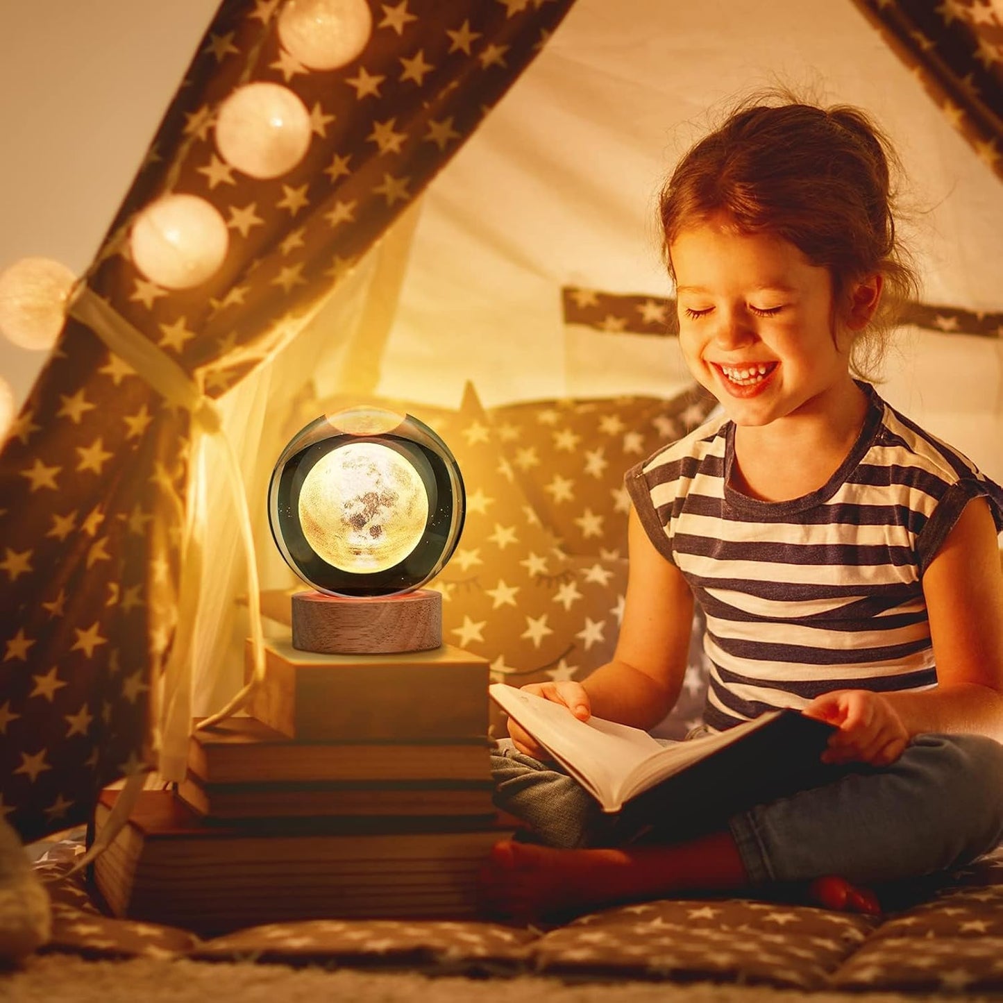 3D Galaxy Crystal Ball Night Light for Gifts with Colorful LED Light Base, Color Changing Light with Remote as a Birthday Gift for Teens Boys and Girls, Moon Model