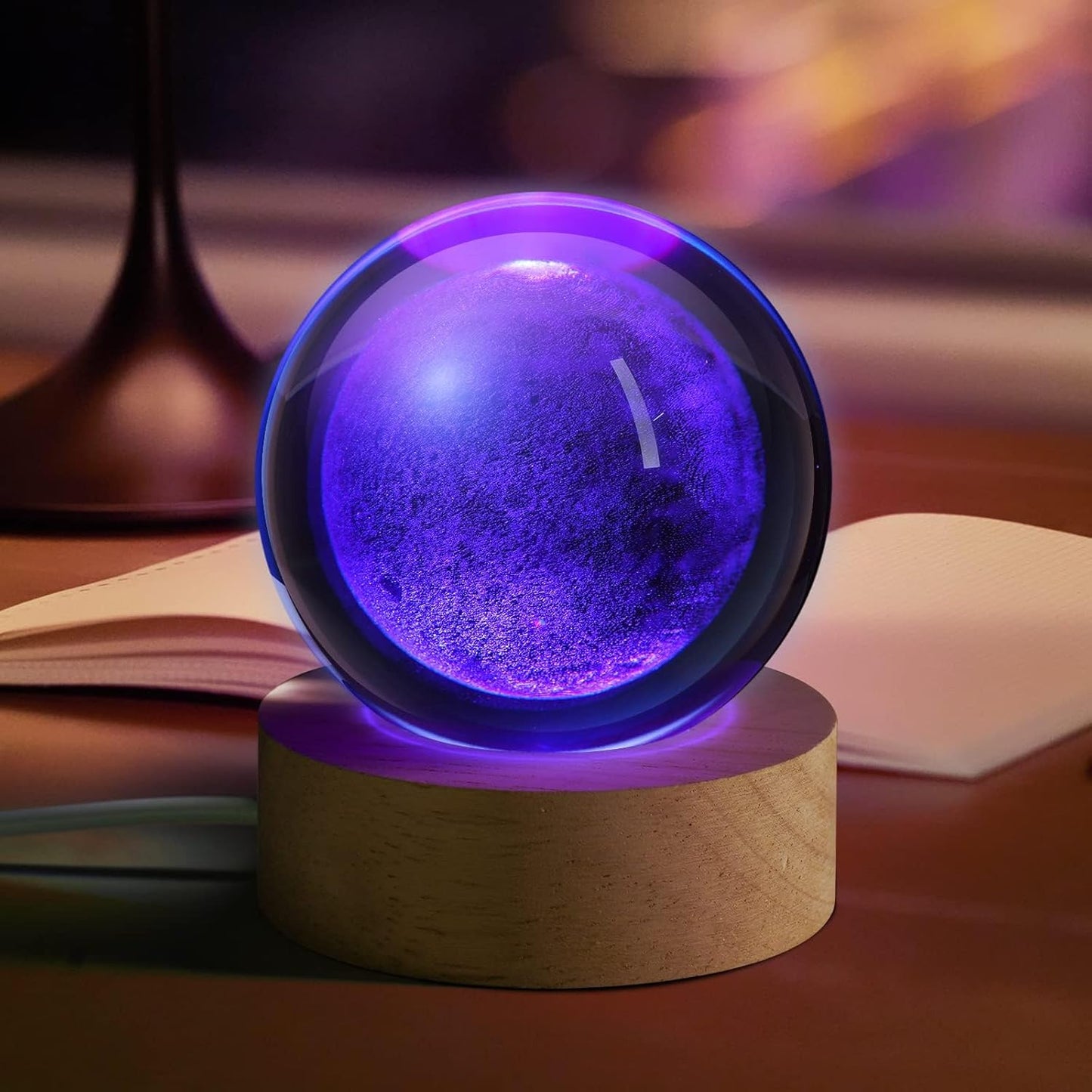 3D Galaxy Crystal Ball Night Light for Gifts with Colorful LED Light Base, Color Changing Light with Remote as a Birthday Gift for Teens Boys and Girls, Moon Model